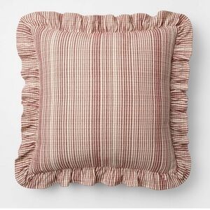 Studio McGee Threshold Uneven Plaid with Ruffle Pillow Burgundy Cream Christmas